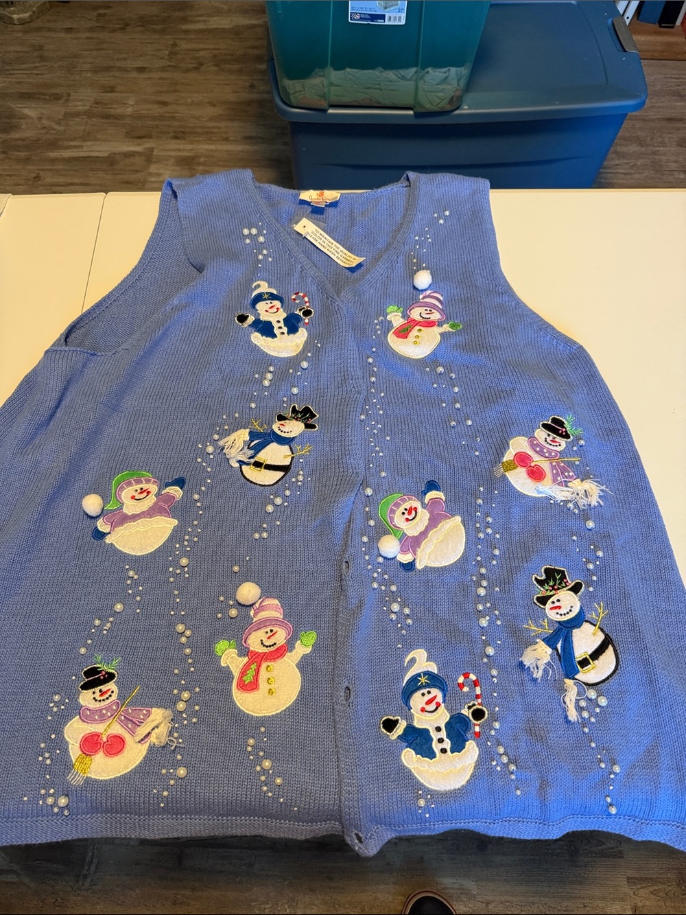 Quacker Factory Blue Holiday Snowman Sweater Vest